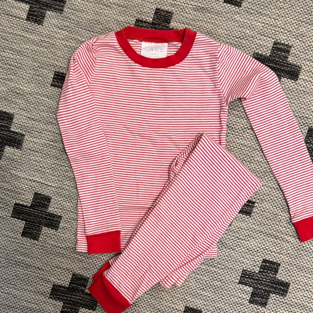 Lake Red and White Striped Kids Pajamas